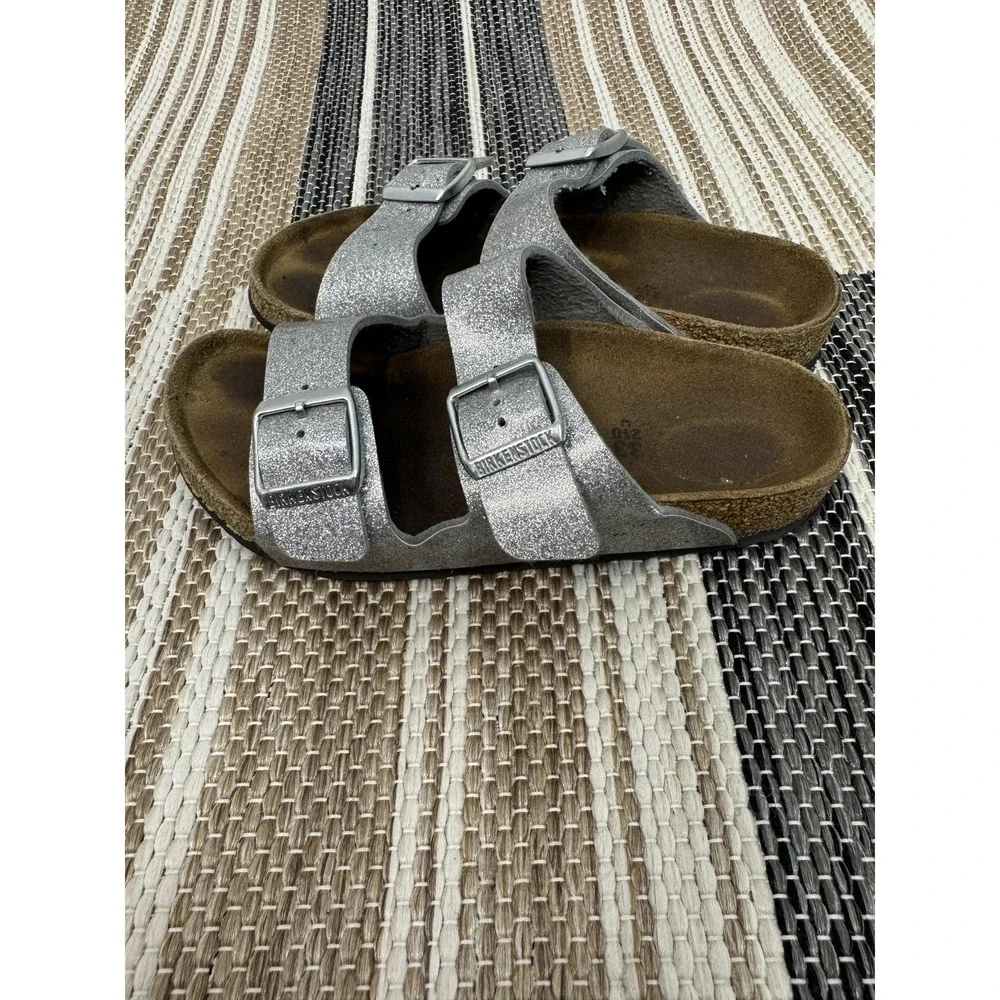 Birkenstock Arizona Sandals Kid's Size 3 EU 33 Silver Glitter Slide Buckle